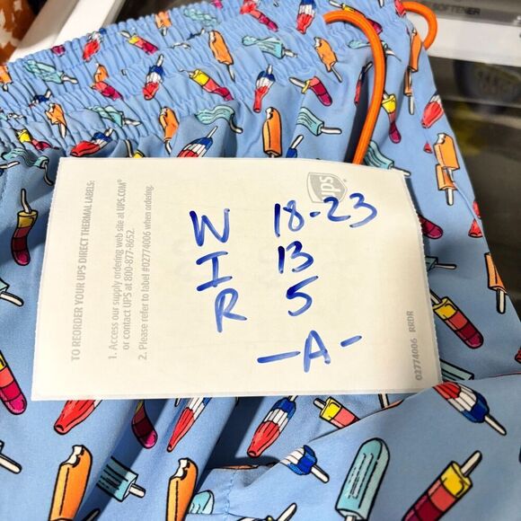 Caribbean Mens Swim Trunk Short Popsicle Blue Large Drawstring Waist Stretch - Picture 8 of 8